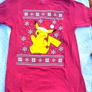 Pokémon Pikachu red Christmas t-shirt top unisex men's or women's Christmas sz S